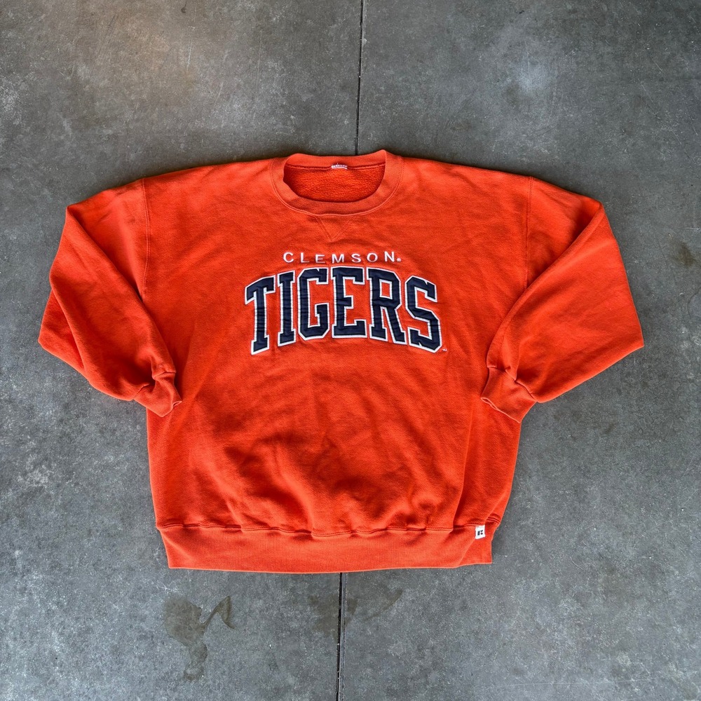 Vintage Russell Athletic Clemson Tigers Crewneck Sweater L/XL Orange Collegiate
